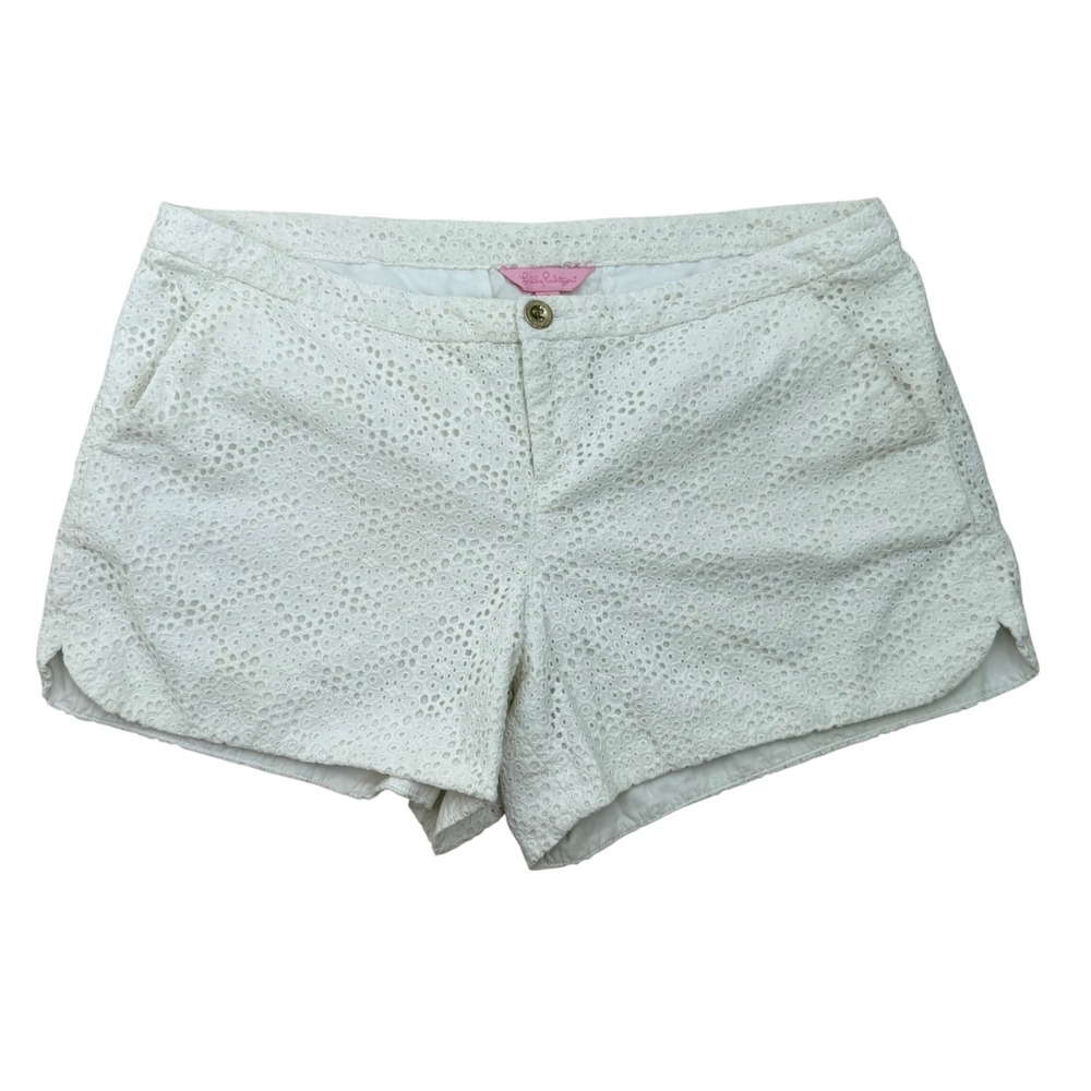 Lilly Pulitzer White Eyelet‎ Cotton Shorts Women Size 12 Classic Preppy Coastal